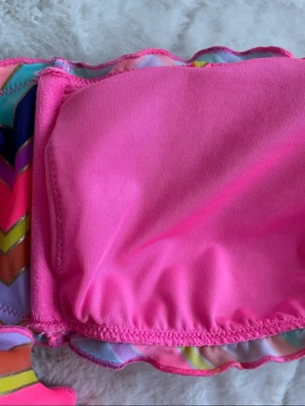 Victoria's Secret | Rainbow Foil Ruffle Chevron Stripe Bikini Top | Size Large
